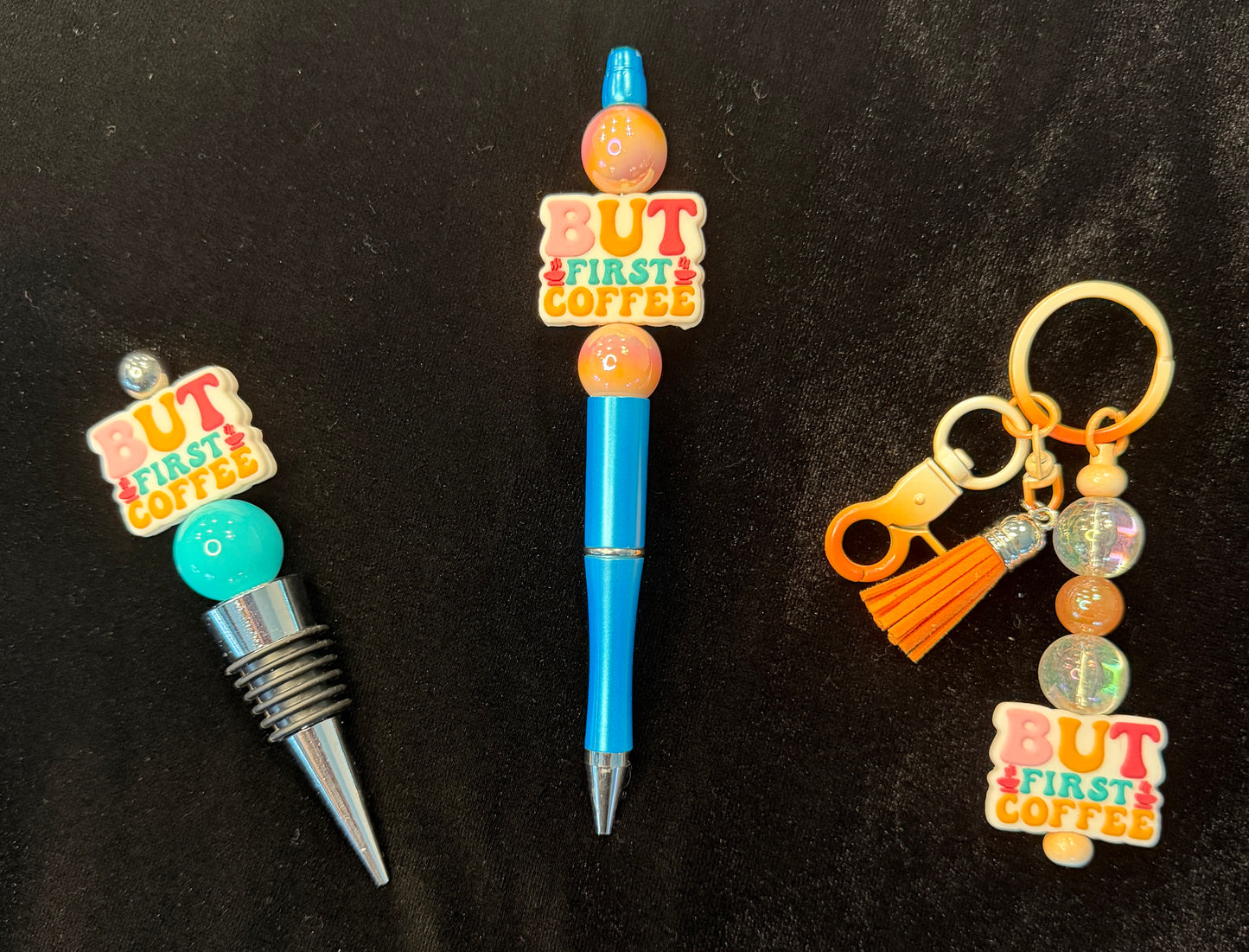 Coffee pen, keychain and wine topper