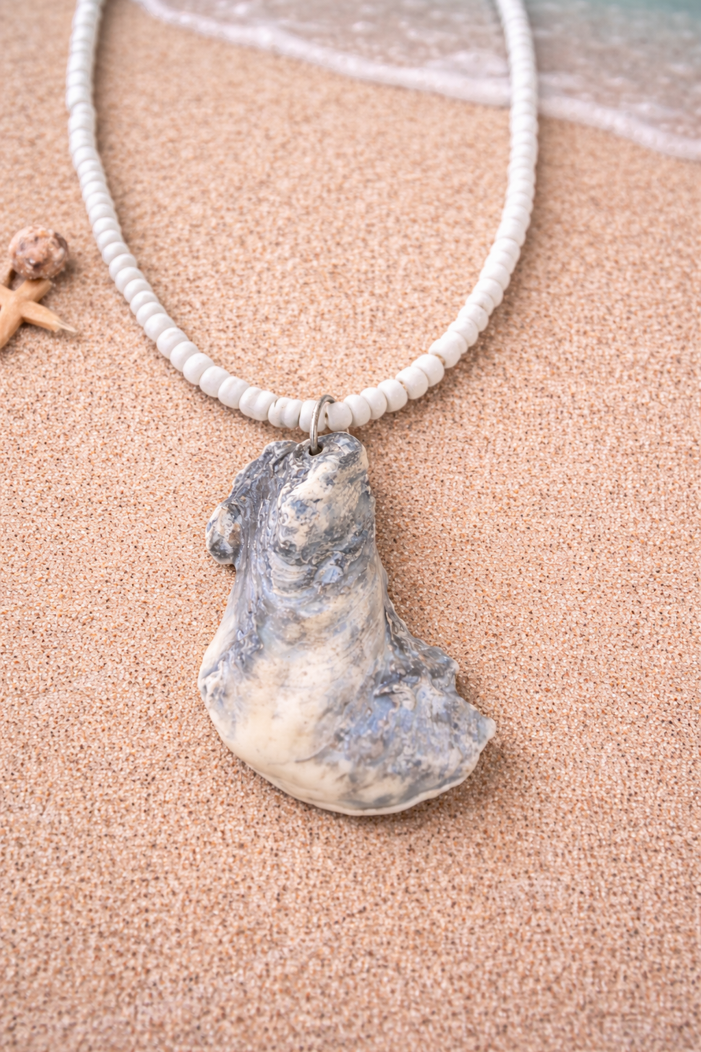One of a kind Iridescent Oyster shell necklace