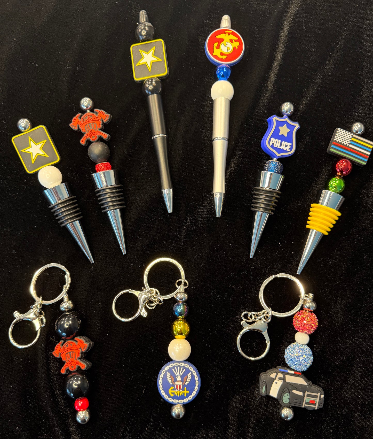 Military, Police, Fire Pens, Keychains and wine toppers