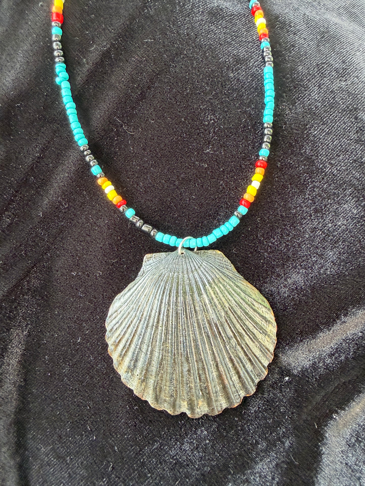 One of a kind Black Scallop shell necklace