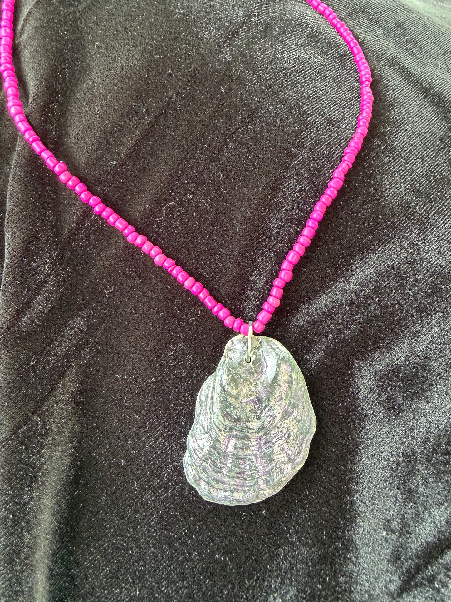 One of a kind Iridescent Oyster shell necklace