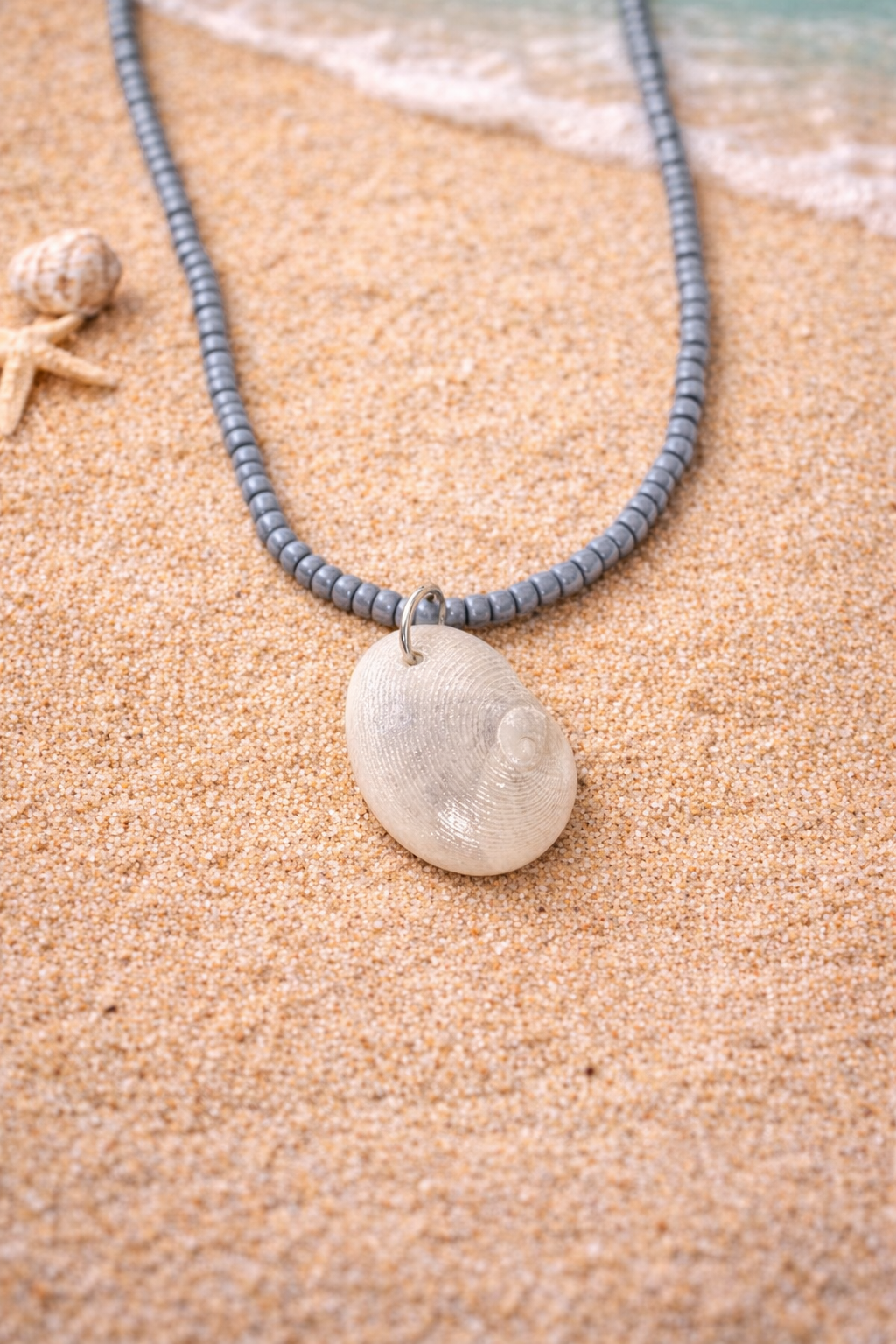 One of a kind grey moon snail shell Necklace